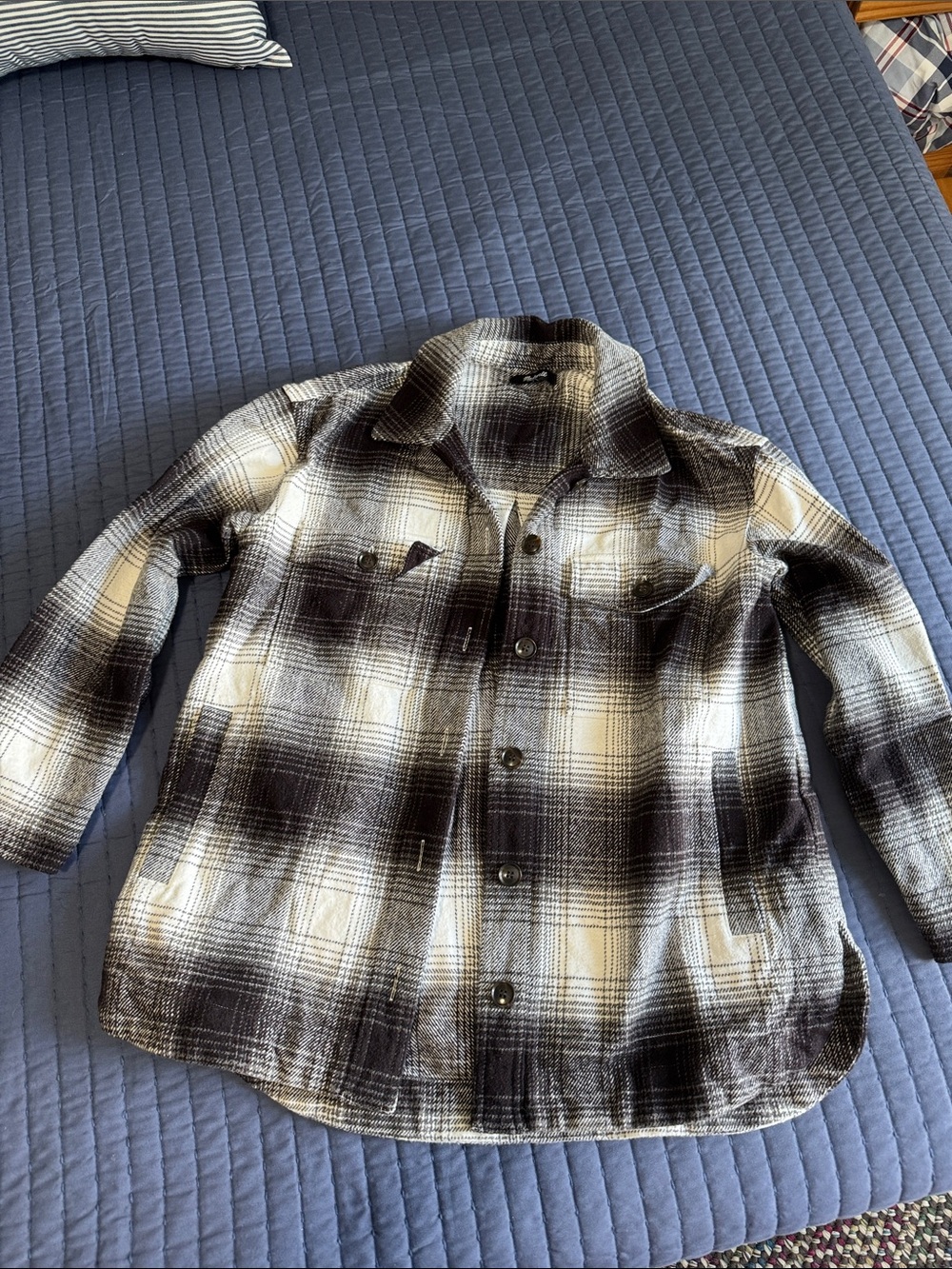 Madewell Black and Cream Plaid Button-Up Shacket